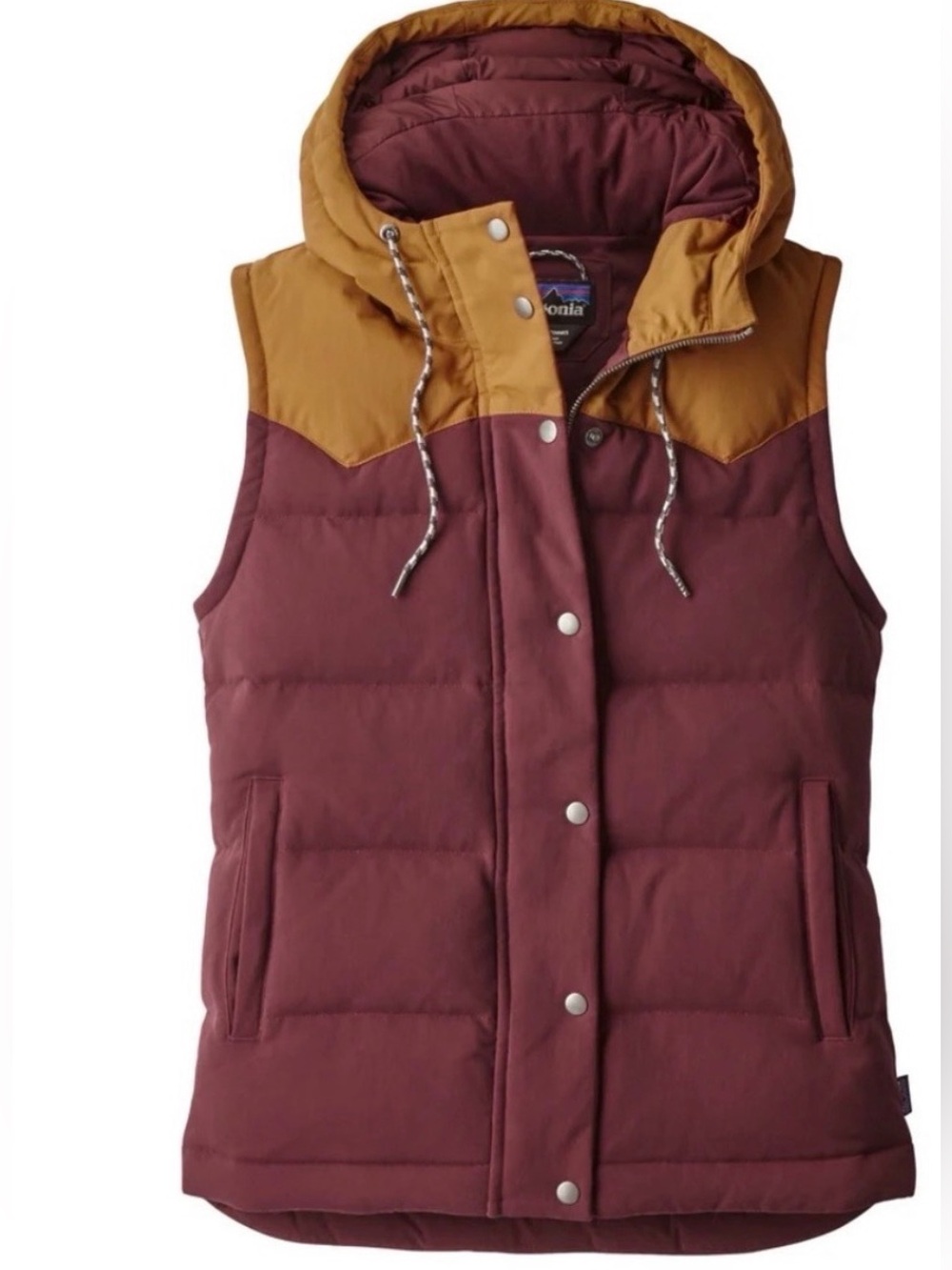 Patagonia Women's Maroon Body with Mustard Hood Quilted Vest